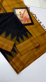 Load image into Gallery viewer, Classic Charcoal Black &amp; Dijon Mustard Korvai Temple Kanchipuram Handloom Silk Saree SS25918
