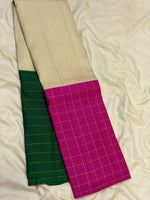 Load image into Gallery viewer, Classic Butter Cream &amp; Green with Pink Elegance Kanchipuram Handloom Silk Saree SS27169
