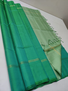 Classic Terracotta Green & Pastel Green Elegance Plain Handloom Soft Silk Saree SS24079