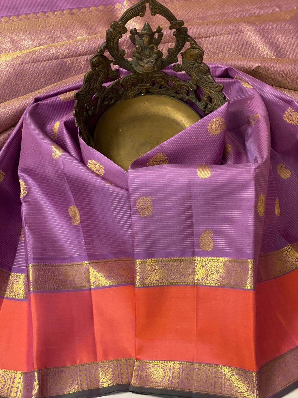 Classic Lavender & Apricot Orange 2gm Elegance Kanchipuram Handloom Silk Saree SS20542