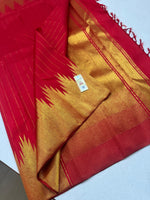 Load image into Gallery viewer, Classic Scarlet Red Temple Zari Lines Kanchipuram Handloom Silk Saree SS25940
