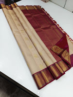 Load image into Gallery viewer, Classic Beige &amp; Barn Red 2gm Zari Elegance Kanchipuram Handloom Silk Saree SS24811
