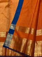 Load image into Gallery viewer, Classic Apricot Orange &amp; Prussian Blue 2gm Zari Elegance Kanchipuram Handloom Silk Saree SS27606
