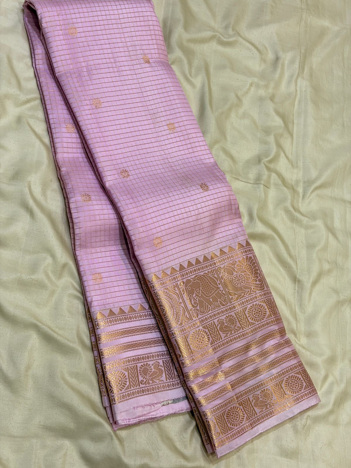 Classic Lilac Tint 1gm Zari Vaira Oosi Kanchipuram Handloom Silk Saree SS26654