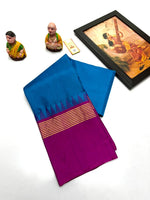 Load image into Gallery viewer, Classic Azure Blue &amp; Creamy Purple Korvai Elegance Kanchipuram Handloom Silk Saree SS24066
