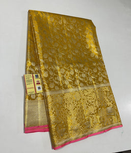 Classic Gold Brocade Bridal Elegance Kanchipuram Tissue Handloom Silk Saree SS23721