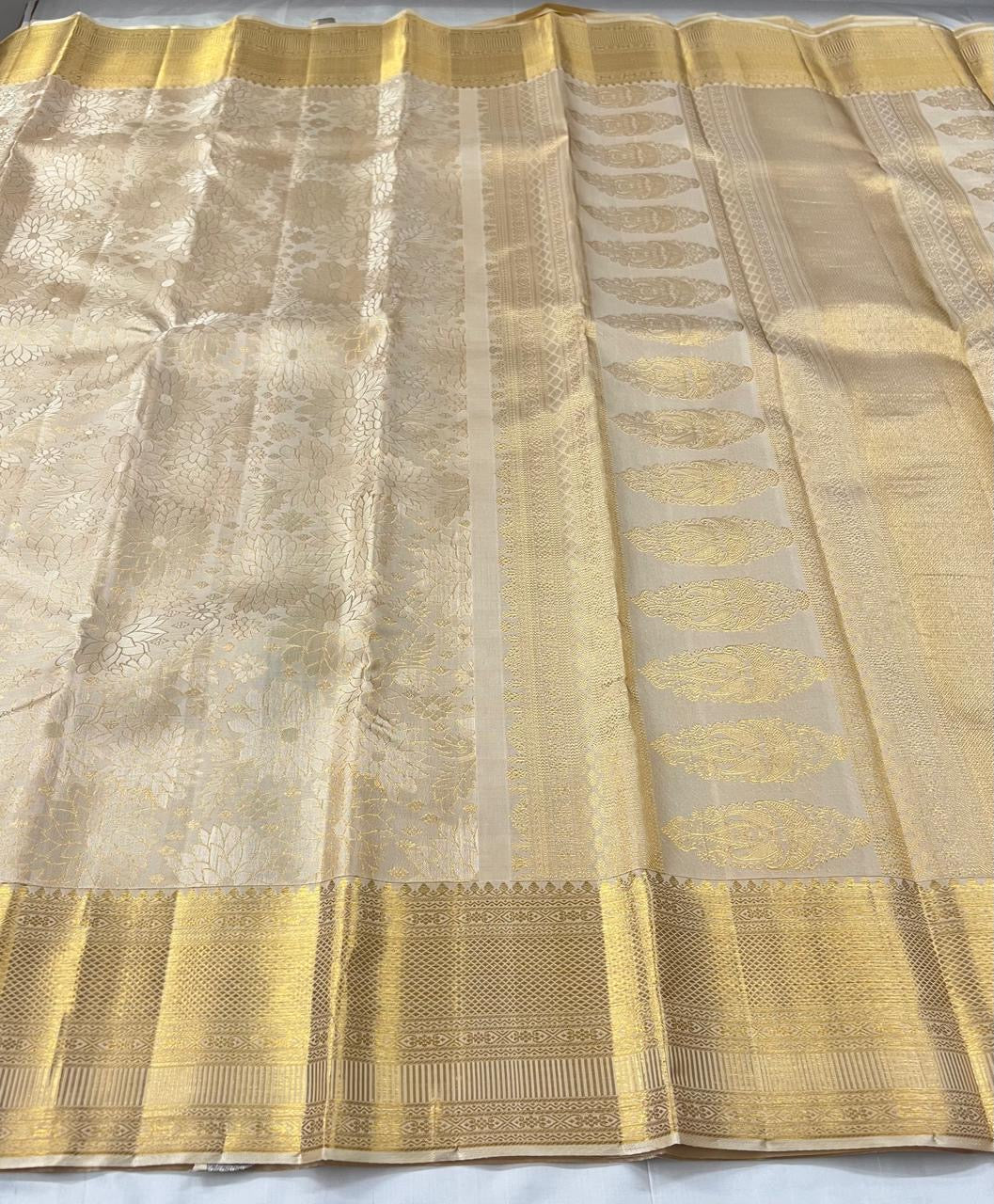 Classic Butter Cream 2gm Zari Bridal Elegance Kanchipuram Handloom Silk Saree SS25292