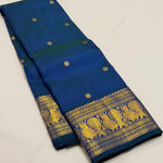 Load image into Gallery viewer, Classic Dark Spanish Blue Elegance Kanchipuram Handloom Silk Saree SS28576
