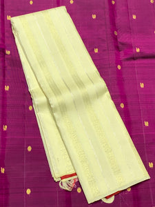 Classic Golden Cream & Crimson Red 2gm Zari Kanchipuram Handloom Silk Saree SS25849
