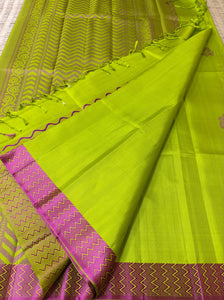 Classic Lime Green & Pink Elegance Handloom Soft Silk Saree SS24086