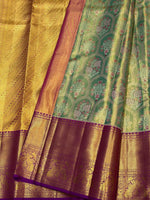 Load image into Gallery viewer, Classic Pastel Green &amp; Violet 2gm Zari Tissue Brocade Bridal Elegance Kanchipuram Handloom Silk Saree SS27090
