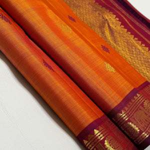 Classic Tangerine Orange Double Warp Elegance Kanjivaram Handloom Silk Saree SS23193