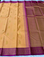 Load image into Gallery viewer, Classic Dusky Cream &amp; Plum 2gm Zari Elegance Kanchipuram Handloom Silk Saree SS24129
