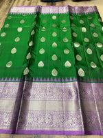 Load image into Gallery viewer, Classic Kelly Green &amp; Lavender Elegance Kanchipuram Handloom Silk Saree SS28439

