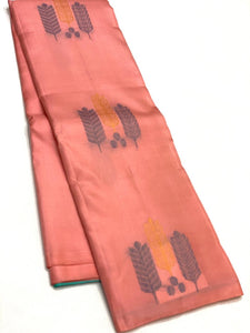 Classic Peach & Jade Green 1gm Zari Elegance Kanchipuram Handloom Silk Saree SS23546