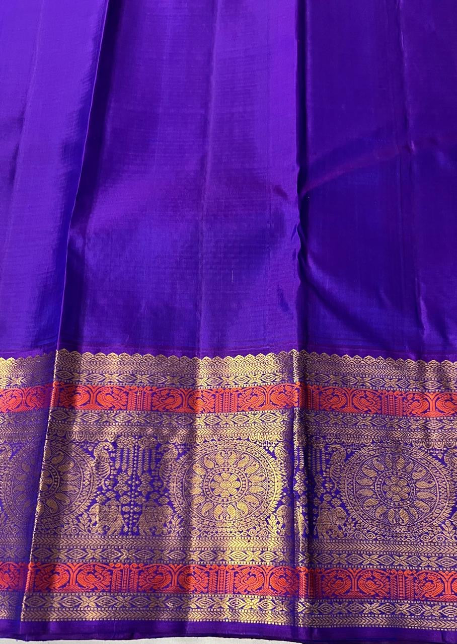 Classic Orange & Purple 2gm Zari Elegance Kanchipuram Handloom Silk Saree SS25251