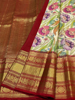 Load image into Gallery viewer, Classic Cream &amp; Carmine Red Kalamkari Digital Print Bridal Elegance Kanchipuram Handloom Silk Saree SS23913
