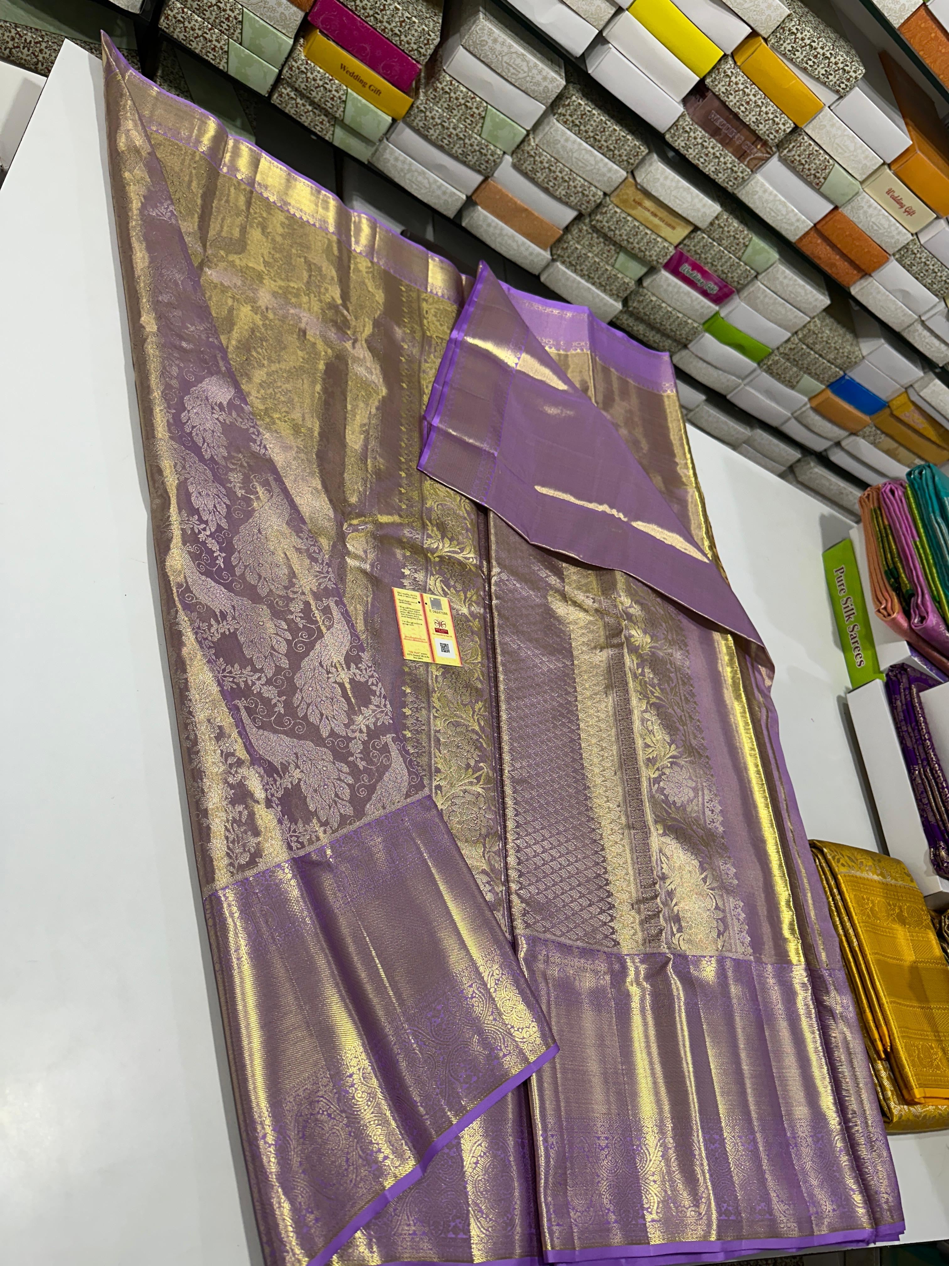 Classic Lavender Bridal Elegance Kanchipuram Handloom Silk Saree SS24674