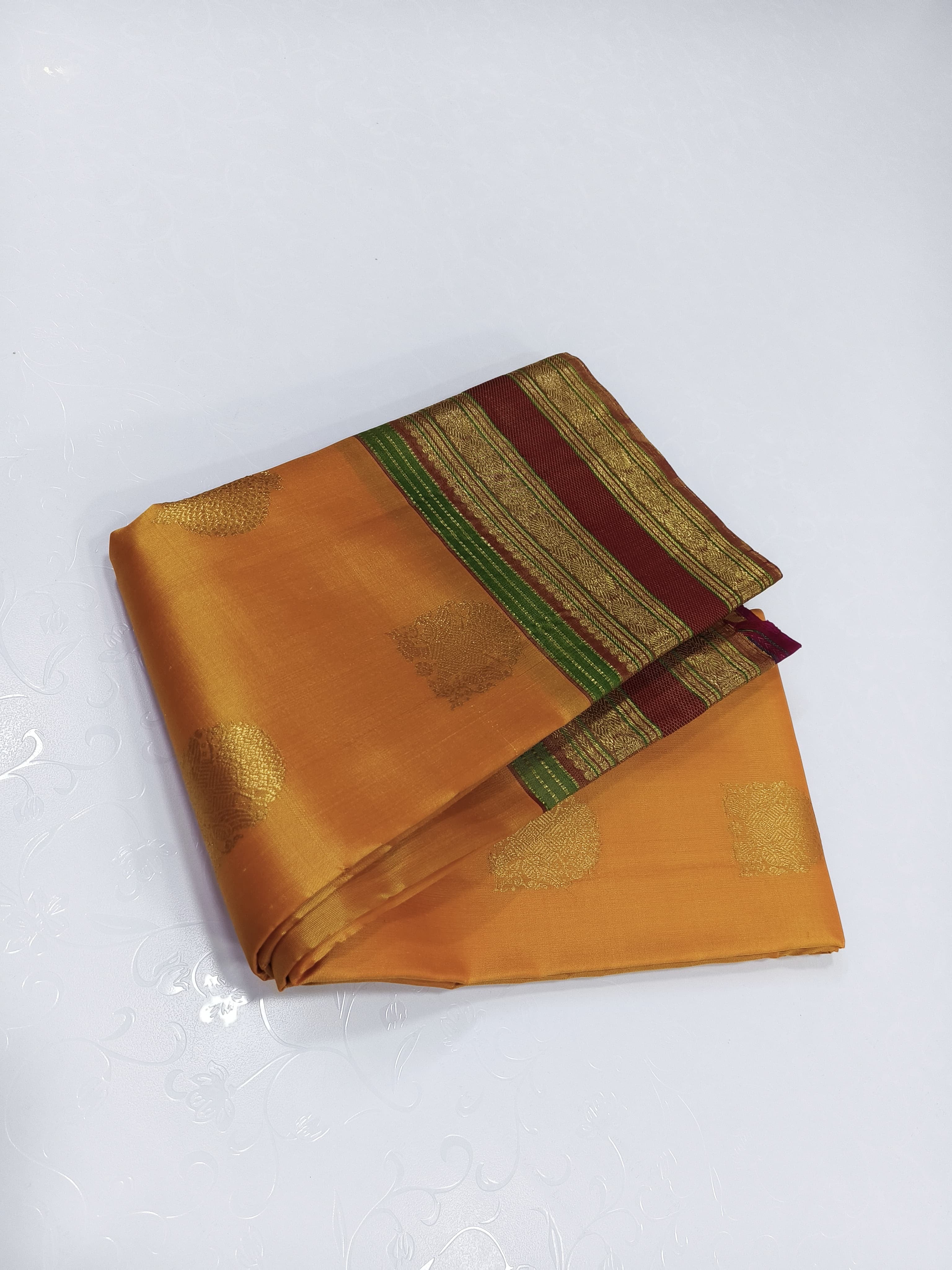 Classic Mango Yellow & Barn Red 2gm Zari Elegance Kanchipuram Handloom Silk Saree SS24257