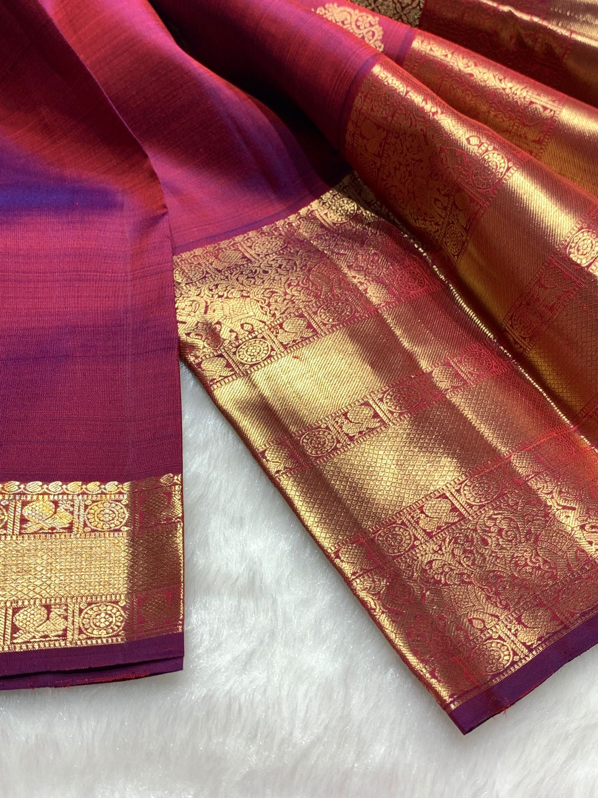 Classic Wine Pink & Onion Pink 2gm Zari Bridal Elegance Kanchipuram Handloom Silk Saree SS25445