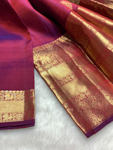 Classic Wine Pink & Onion Pink 2gm Zari Bridal Elegance Kanchipuram Handloom Silk Saree SS25445