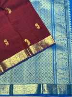 Load image into Gallery viewer, Classic Plum &amp; Azure Blue 2gm Zari Kanchipuram Handloom Silk Saree SS25818
