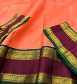 Load image into Gallery viewer, Classic Brick Peach &amp; Sangria Red 2gm Zari Elegance Kanchipuram Handloom Silk Saree SS23553
