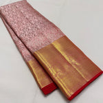 Load image into Gallery viewer, Classic Pastel Pink &amp; Chilli Red Korvai Zari 1gm Zari Bridal Elegance Kanchipuram Handloom Silk Saree SS26057
