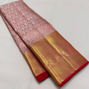 Classic Pastel Pink & Chilli Red Korvai Zari 1gm Zari Bridal Elegance Kanchipuram Handloom Silk Saree SS26057