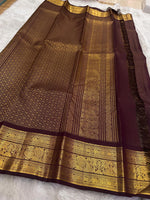Load image into Gallery viewer, Classic Chocolate Brown 2gm Zari Vaira Oosi Checks Elegance Kanchipuram Handloom Silk Saree SS27172

