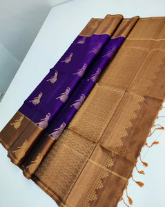 Classic Violet & Bronze Elegance Handloom Soft Silk Saree SS24098