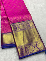 Load image into Gallery viewer, Classic Fuchsia Pink &amp; Dark Royal Blue 2gm Zari Bridal Elegance Kanchipuram Handloom Silk Saree SS27884
