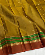 Load image into Gallery viewer, Classic Mustard &amp; Creamy Brown 1gm Zari Elegance Kanchipuram Handloom Silk Saree SS24139
