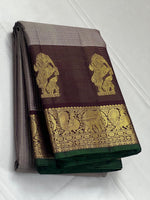 Load image into Gallery viewer, Classic Cocoa Brown &amp; Chocolate 2gm Zari Elegance Kanchipuram Handloom Silk Saree SS27149
