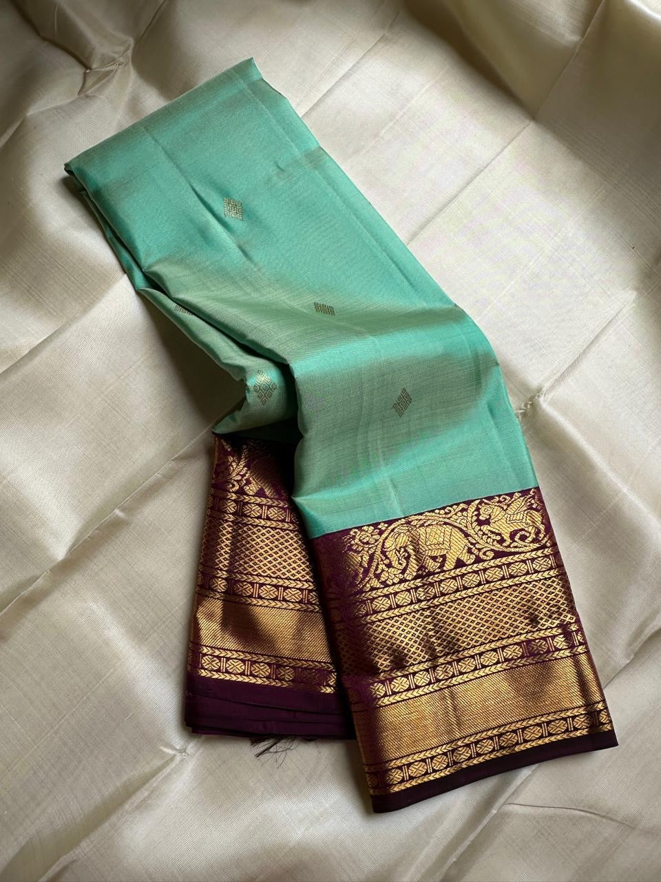 Classic Aqua & Berry Wine 2gm Zari Elegance Kanchipuram Handloom Silk Saree SS24237