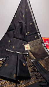 Classic Slate Black Elegance Handloom Soft Silk Saree SS24146