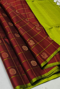 Classic Ginger Brown & Lime Green Elegance Handloom Soft Silk Saree SS23952