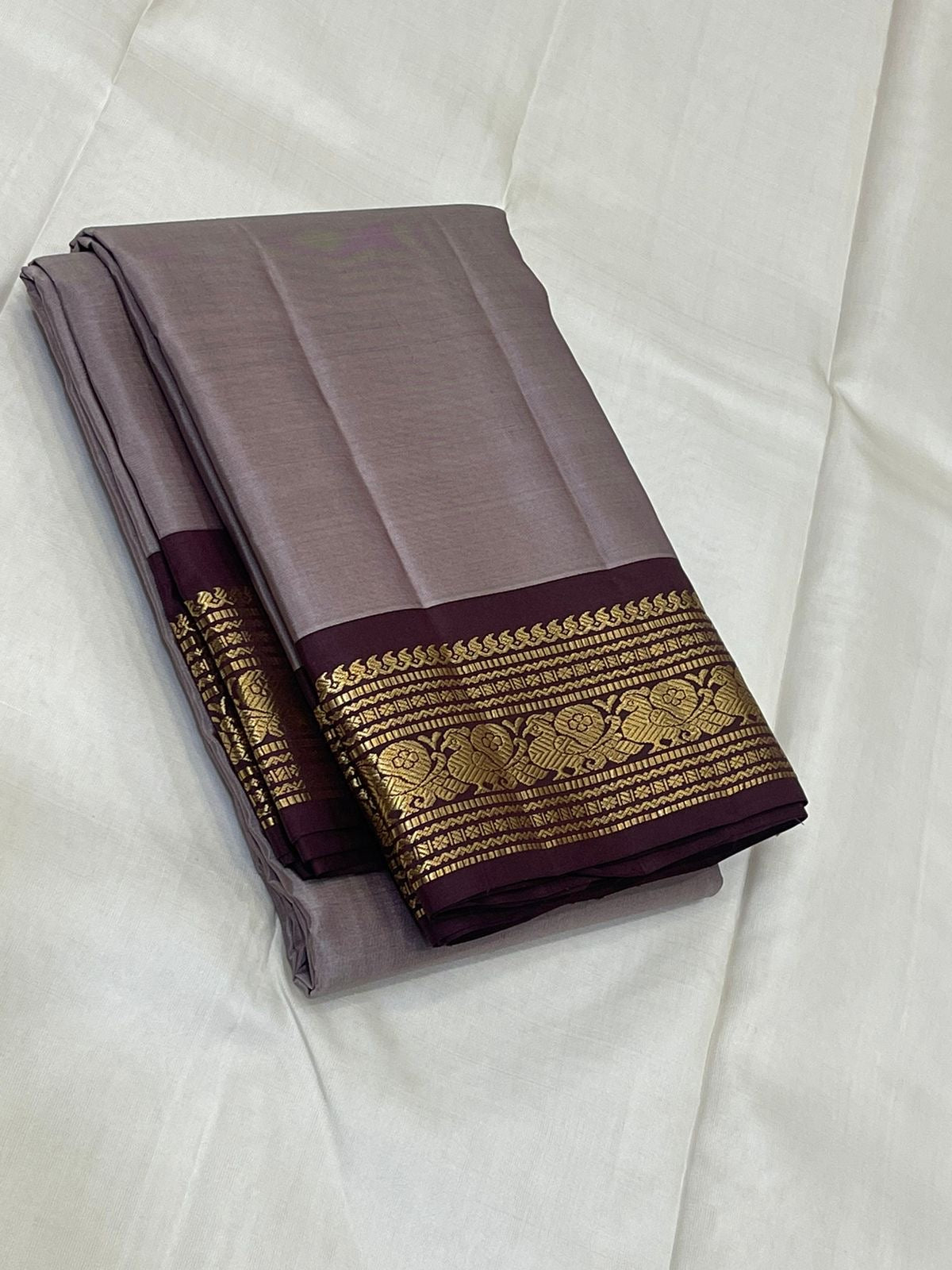 Pastel Cocoa & Dark Chocolate Elegance Kanchipuram Handloom Silk Saree SS24460