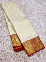 Load image into Gallery viewer, Classic Offwhite &amp; Brick Red 2gm Zari Bridal Elegance Kanchipuram Handloom Silk Saree SS25553
