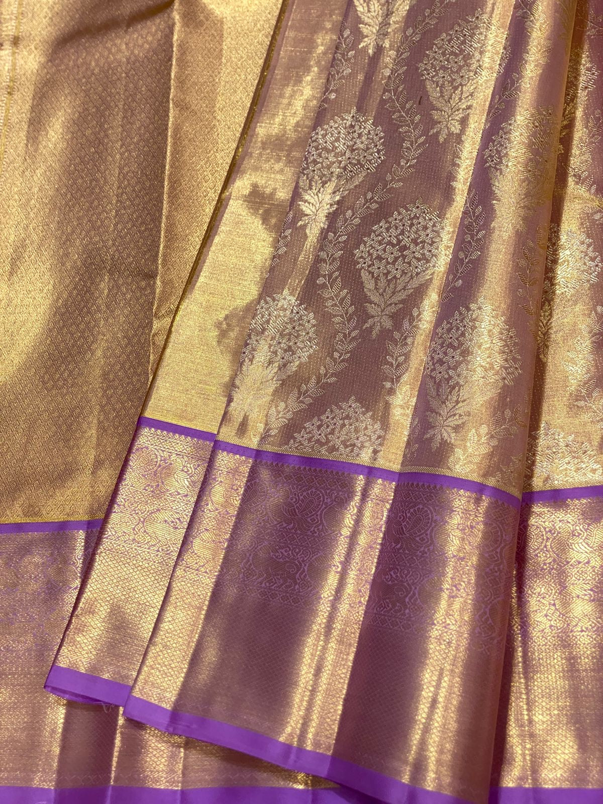 Pastel Lavender 2gm Zari Brocade Tissue Bridal Elegance Kanchipuram Handloom Silk Saree SS26664