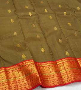 Classic Moss Green & Orange 1gm Zari Korvai Bridal Elegance Kanchipuram Handloom Silk Saree SS24481