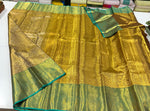 Load image into Gallery viewer, Classic Shimmer Gold &amp; Aqua Brocade Tissue Bridal Elegance Kanchipuram Handloom Silk Saree SS27271
