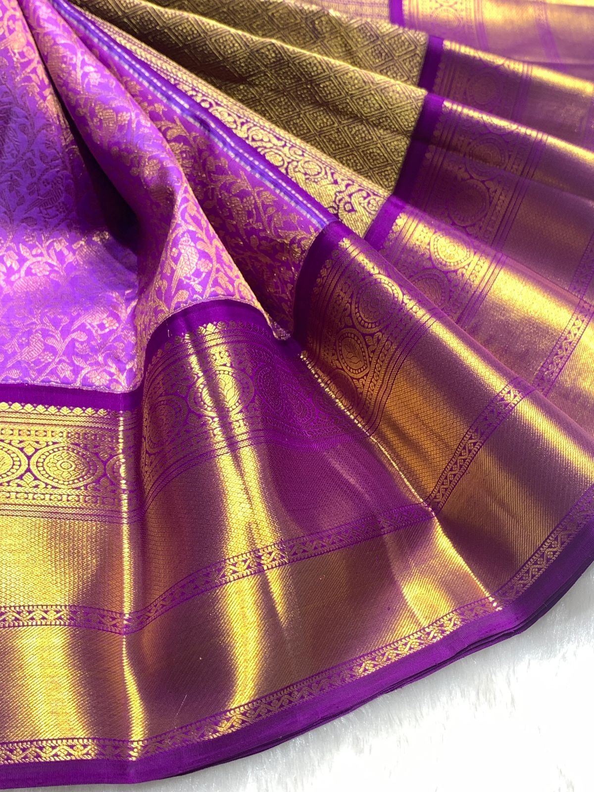 Classic Lavender 2gm Zari Elegance Kanchipuram Handloom Silk Saree SS25273
