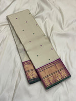 Load image into Gallery viewer, Classic Offwhite &amp; Wine Red 1gm Zari Korvai Elegance Kanchipuram Handloom Silk Saree SS28113
