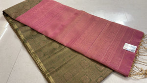 Classic Olive Green & Nude Pink Double Warp Elegance Handloom Soft Silk Saree SS26448