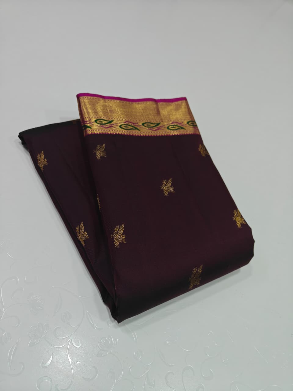 Classic Coffee Brown & Fuchsia Pink 2gm Zari Kanchipuram Handloom Silk Saree SS26510