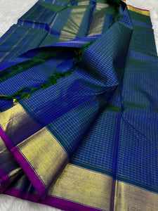 Classic Peacock Blue 2gm Zari Elegance Kanchipuram Handloom Silk Saree SS23508