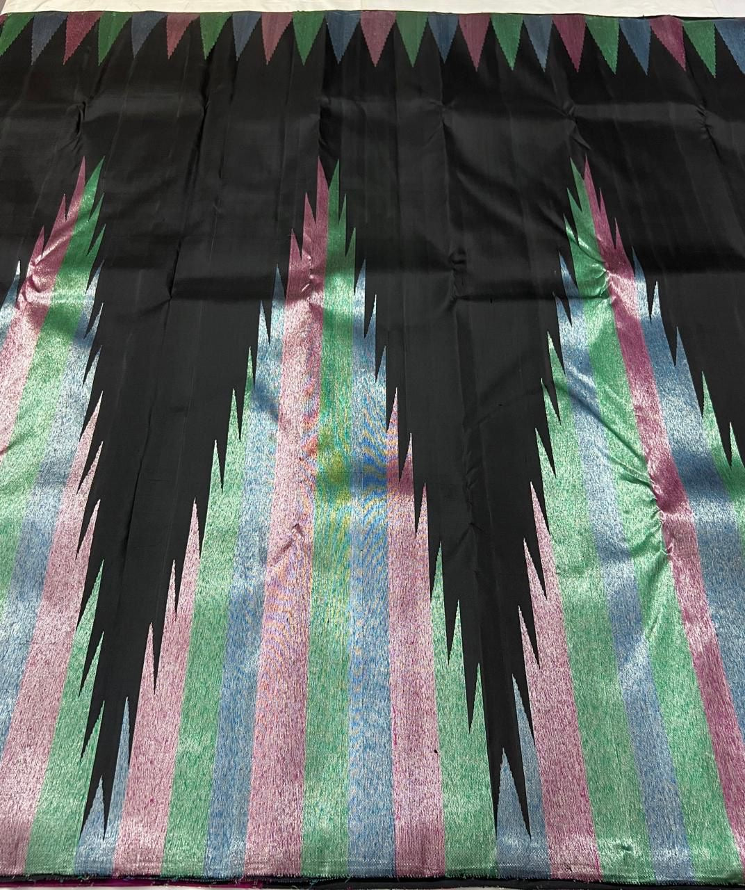Classic Charcoal Black Silver Multi Color Rising Border 2gm Zari Kanchipuram Handloom Silk Saree SS25578