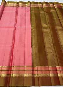 Classic Rose Pink & Mustard 2gm Zari Elegance Kanchipuram Handloom Silk Saree SS24771