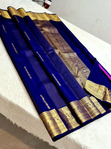 Classic Navy Blue & Lilac 2gm Zari Elegance Kanchipuram Handloom Silk Saree SS24358